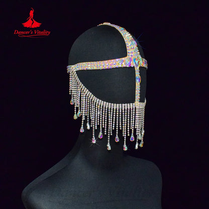 Belly Dance Face Mask Luxury Metal Diamond Chain Veil Indian Dancing Female Adult High-End Face Cover Performance Accessories