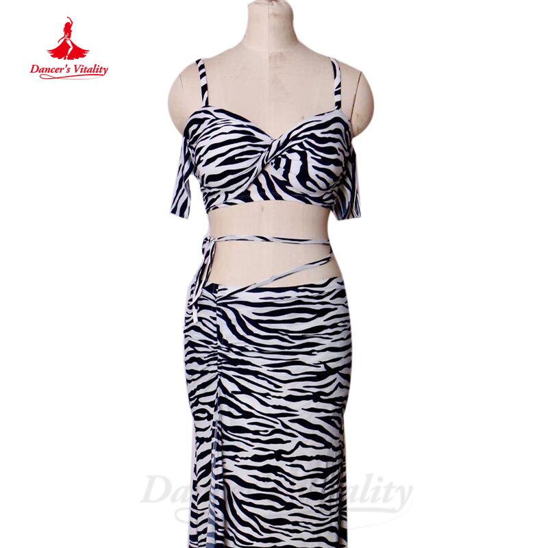 Belly Dance Costume Women Customsized Dancing Modal Zebra Short Sleeves Top+long Skirt 2pcs Bellydance Practice Suit