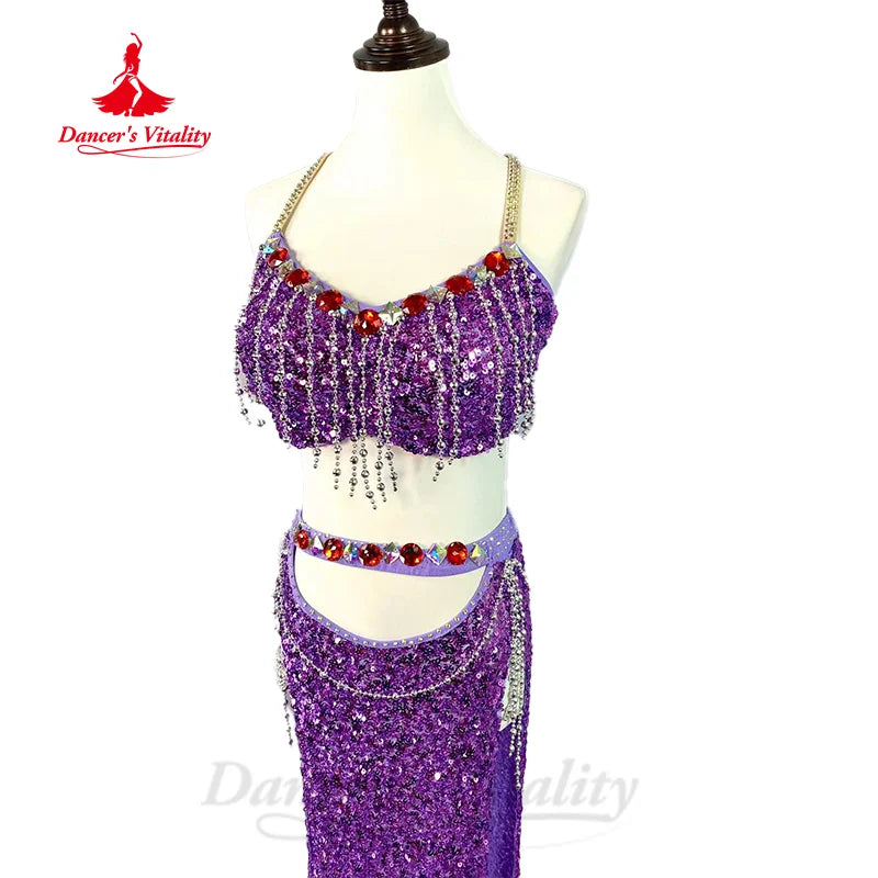 Belly Dancing Performance Costume Adult and Children Customized Luxury Rhinestone Sequin Set Oriental Dance Competition Clothing