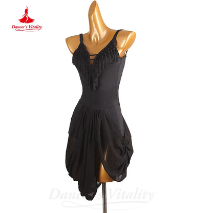 Latin Dance Practice Costumes Customized Black Sexy Backless Dress Women Tango Chacha Samba Professional Competition Dresses