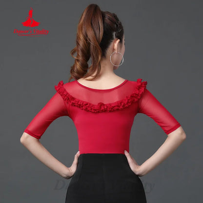 Modern Dancing Practice Clothes Customized Comfortable and Breathable Half Sleeved Top Women Latin Dance Tango Chacha Clothing