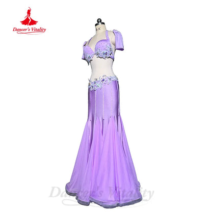 Belly Dancing Costume Set Customized Luxury Diamond Bra+Sexy Split Fishtail Long Skirt 2pcs Oriental Dance Performance Costumes