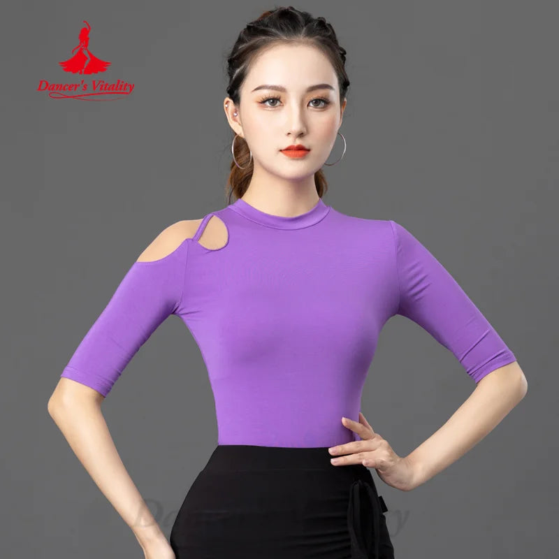 Latin Dance Clothing Women's Customized Comfortable Modal Half Sleeved Top Girl Tango Chacha Samba Professional Practice Clothes