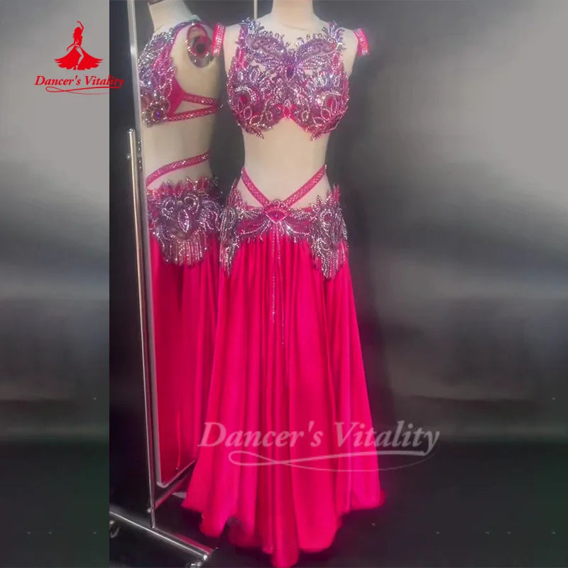 BellyDance Suit Women's Customized Senior AB Stones Bra+Sexy Long Skirt Set Oriental Dance Competition Clothing Dance's Vitality