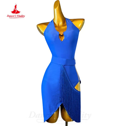 Latin Dance Practice Costume Customized Customized V-neck Sexy Backless Tassel Dress Women Tango Rumba Samba Competition Dresses