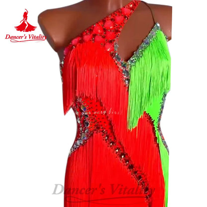 Latin Dance Costumes Luxury Diamonds Sexy Backless Tassel Dress Customized Adult Children Rumba Tango Samba Performance Costumes