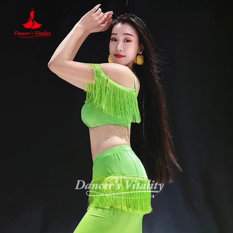 Belly Dance Costume for Women's Sexy Temperament Green Color Tassel Set Adult Oriental Dance Practice Outfit Dancer's Vitality
