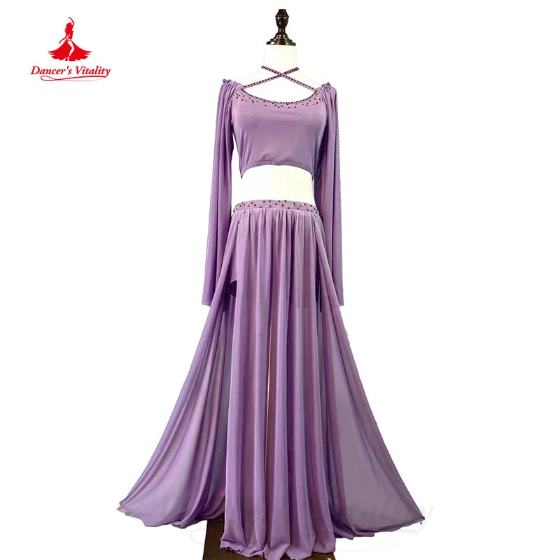 BellyDance Practice Set Customized Long Sleeved Top+Chiffon Long Skirt 2pcs Oriental Dance Professional Performance Clothing