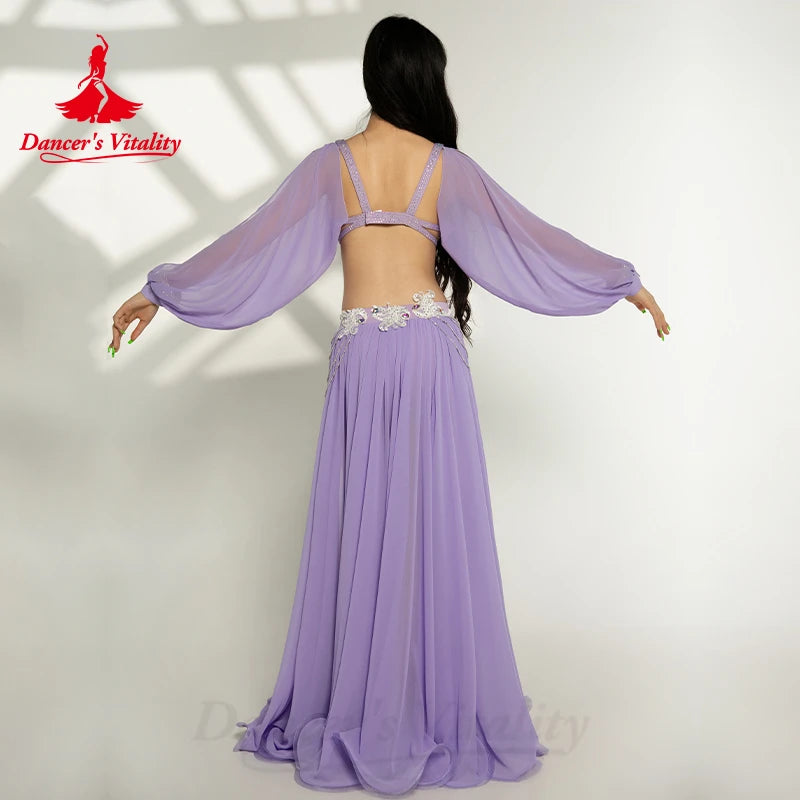 elly Dance Clothes Suit for Women Oriental Dance Outfit Bra+long Skirt Sleeves 3pcs Customzied Adult Belly Dancing Popsong Set