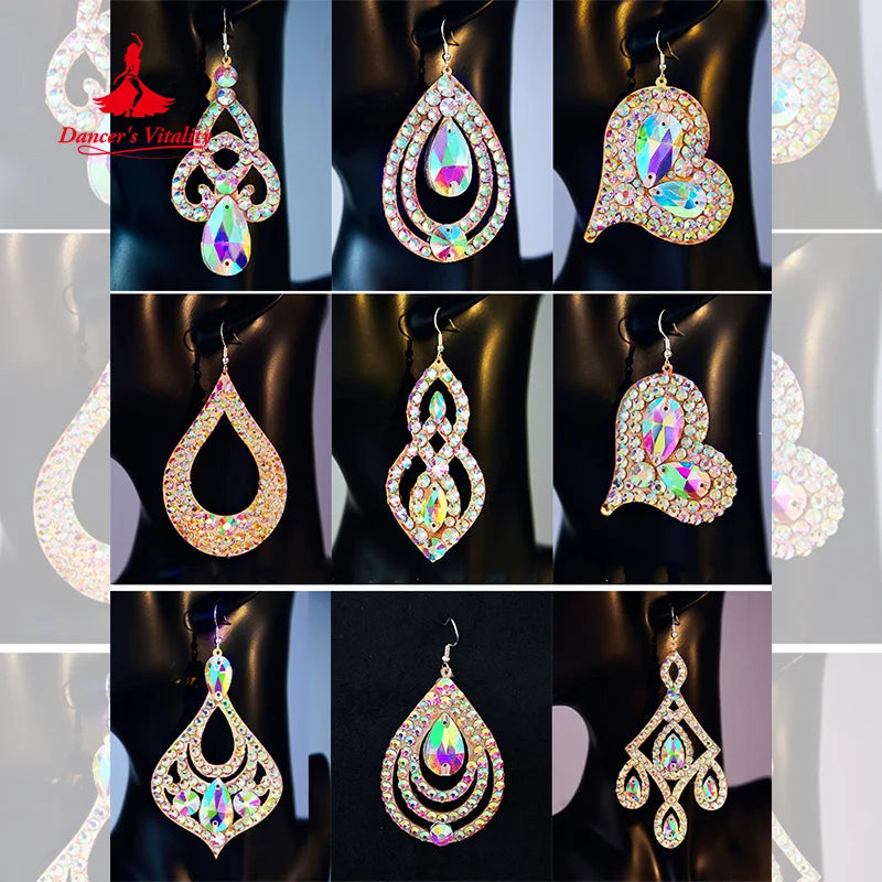 Belly Dancing Performance Earrings Customized Luxury Rhinestones Earring Moderndance Oriental Dance Competition Accessories