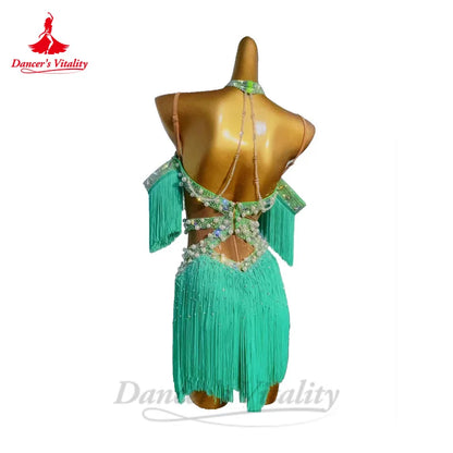 Latin Dance Performance Dress for Women Customsized AB Stones Rumba Chacha Tango Competiton Skirt Adult Child Latin Dresses