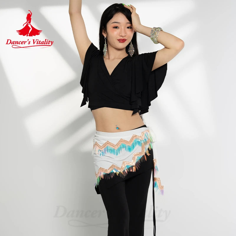 Belly Dance Costume Set for Women Short Sleeves Top+cotton Split Trouses 2pcs Oriental Belly Dancing Professional Outfit