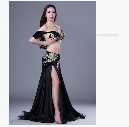 Belly Dance Competiton Costume Senior Velvet Bra+split Long Skirt 2pcs for Women Oriental Belly Dancing Performance Clothing