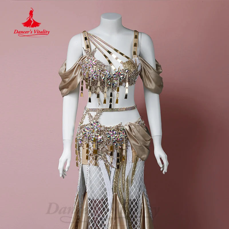 BellyDance Outfit Customized Luxury Rhinestone Senior Satin Performance Set  Adult Children Oriental Dance Competition Clothing