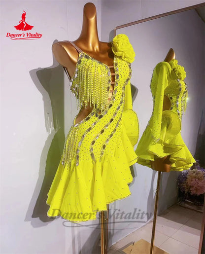 Latin Dance Performance Dress for Women Senior AB Stones Rumba Chacha Tango Competiton Clothing Custom Adult Child Latin Dresses