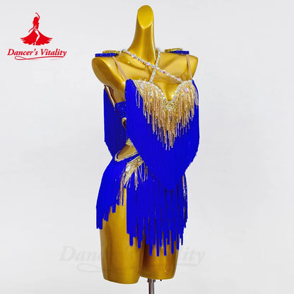 Latin Dance Performance Costumes Women's Diamond Tassels Dress Customized for Adults and Children Chacha Tango Latin Dance Dress