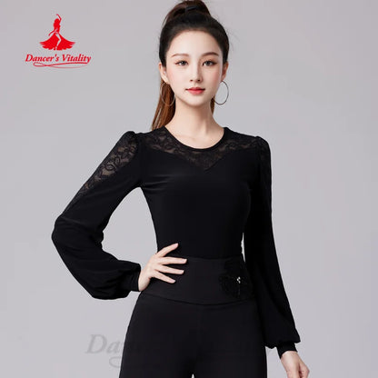 Latin Dance Long Sleeved Top Customized Comfortable Slimming Top Adult Tango Chacha Samba Professional Performance Clothing