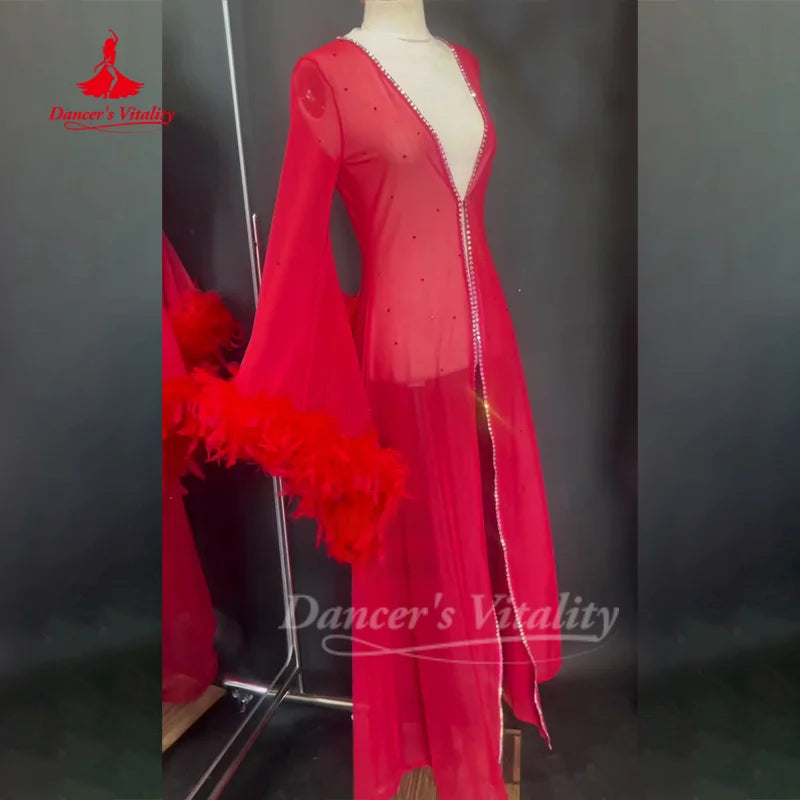 Belly Dance Clothing Customized High-end Luxury Feather Robe Stage Competition Performance Waiting Costumes Dance's Vitality