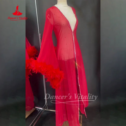 Belly Dance Clothing Customized High-end Luxury Feather Robe Stage Competition Performance Waiting Costumes Dance's Vitality