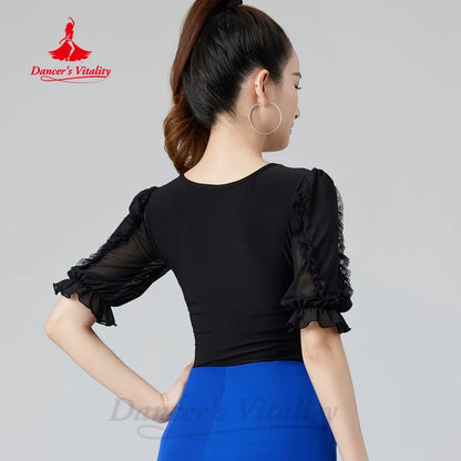 Modern Dance Practice Clothes Customized Comfortable and Breathable Half Sleeve Top Tango Chacha Samba Latin Dance Clothing