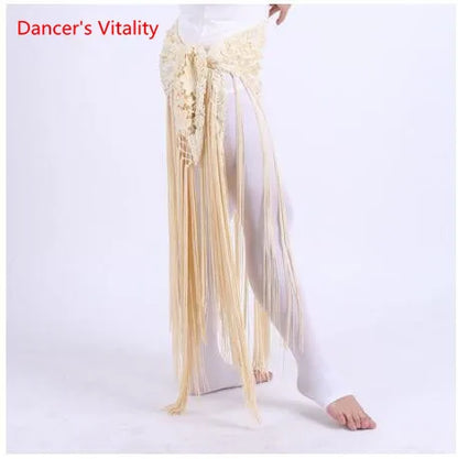 Hand-Made Clothes For Belly Dancing Women's Clothes For Dancing flowers Long Fringe Hand-Knitted Triangular Belt Belly Dance Hip