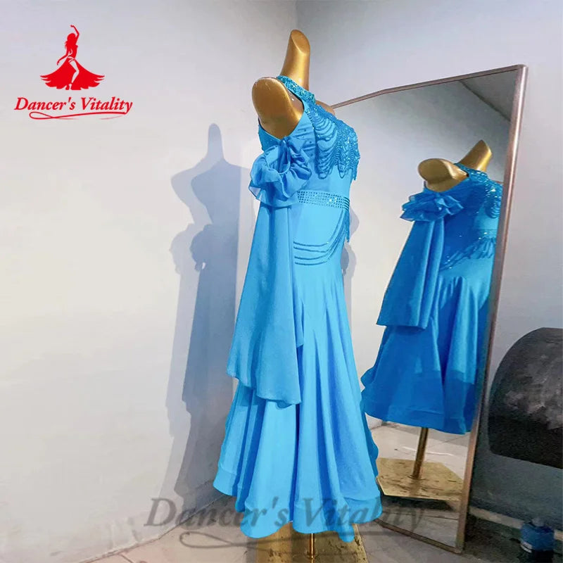 Ballroom Competition Dresses Women's Customization Long Sleeved Rhinestone Fishtail Dress Modern Dance Performance Costumes