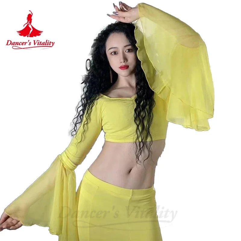 Belly Dance Costume for Women Long Sleeves Top+fish Tail Long Skirt 2pcs Custom Adutl Chidlren Belly Dancing Practice Clothes