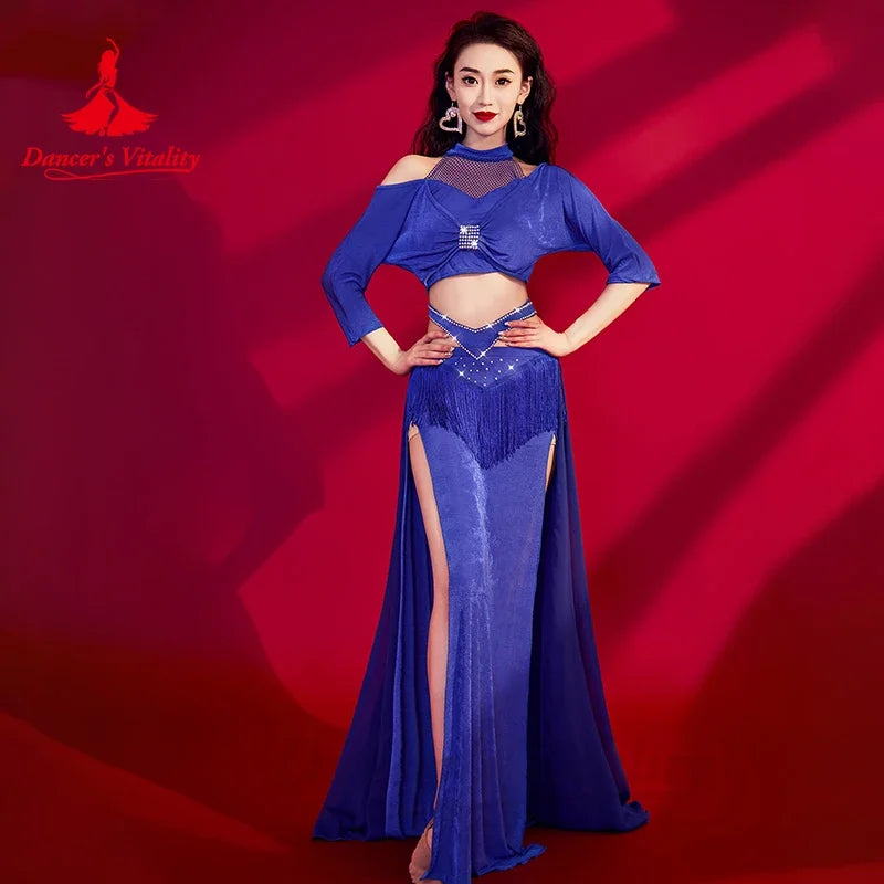 Belly Dance Costume for Women Half Sleeves Top+chiffon Long Skirt 2pcs Training Performance Set Oriental Belly Dancing Outfit