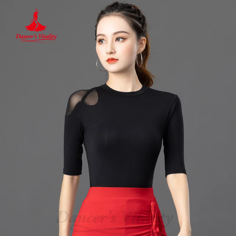 Latin Dance Clothing Women's Customized Comfortable Modal Half Sleeved Top Girl Tango Chacha Samba Professional Practice Clothes