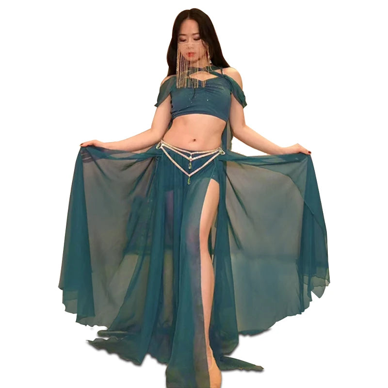 Bellydance Costume Luxory Women Belly Dance Chiffon Sleevless Top+long Skirt 2pcs Cusomzied Adult Children Oriental Outfit Wear