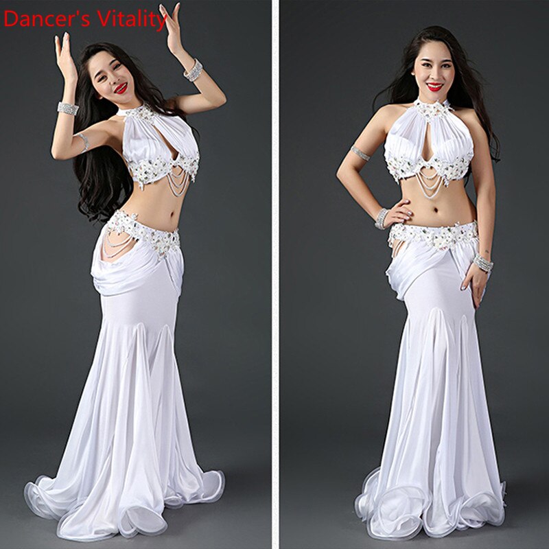 Belly Dance Professional Costume Suit Bra+Satin Long Skirt 2pcs Customzied for Women Oriental Belly Dancing Competiton Clothing