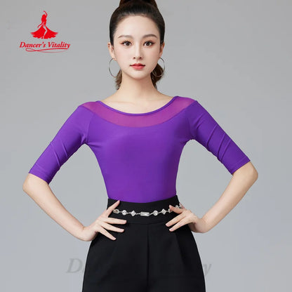 Latin Dance Practice Clothes Customized Half Sleeves Comfortable Cotton Top Women's Tango Chacha Costume Social Dance Clothing