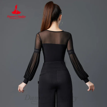 Latin Dancing Clothing Women's Customized Long Sleeved Comfortable and Breathable Top Adult Tango Chacha Samba Practice Clothes