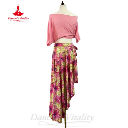 Bellydance Practice Clothes Women Customized Comfortable Short Sleeved Top+senior Printing Long Skirt 2pcs Oriental Dance Outfit