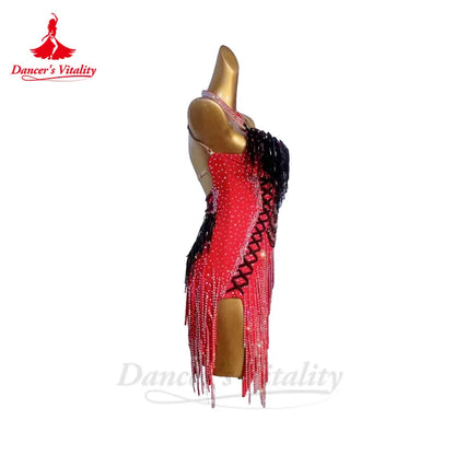 Latin Dance Performance Dress for Women Full Stones Rumba Chacha Tango Competiton Costume Skirt Custom Latin Tassel Dresses