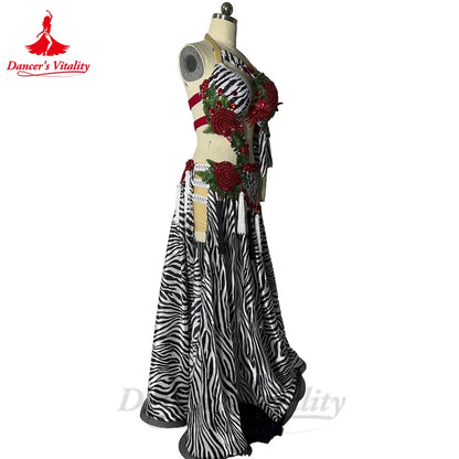 Belly Dance Performance Costume Set for Women Senior Zebra Bra Top+long Skirt 2pcs Custom Adult Children Oriental Dance Outfit