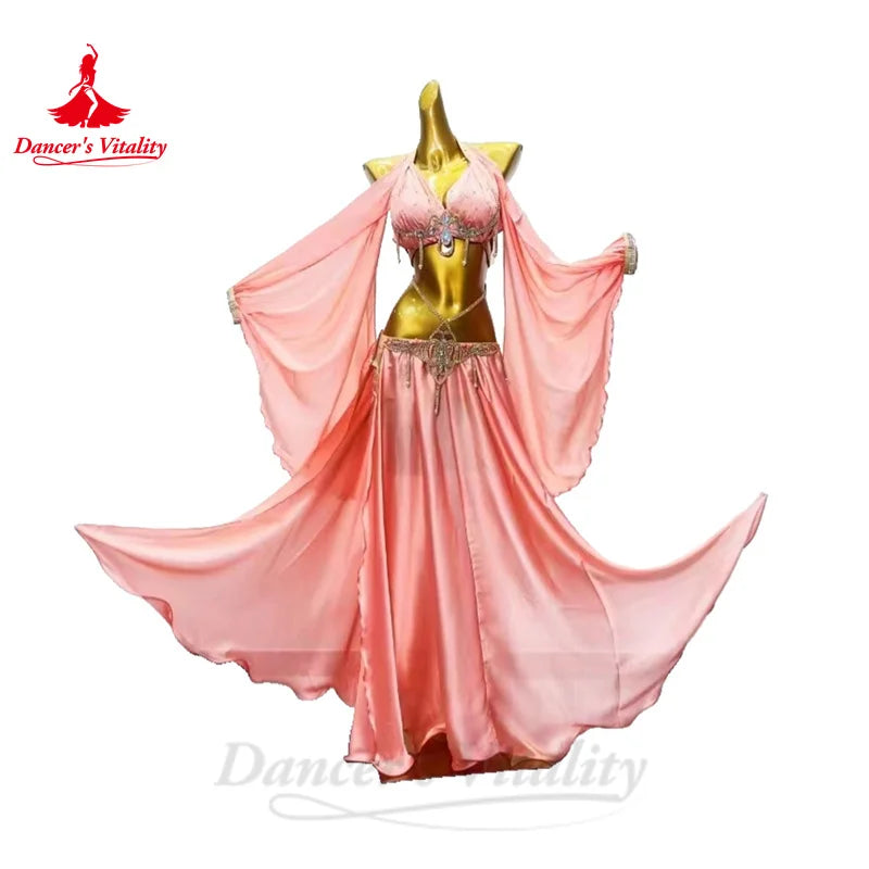 Belly Dance Performance Costume Set for Women Bra+satin Split Long Skirt 2pcs Custom Adult Children Oriental Bellydance Outfit