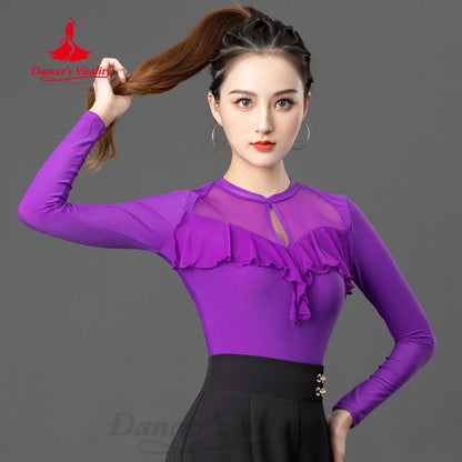 Latin Dance Outfit Women's Customization Tango Chacha Samba Long Sleeves Practice Clothes Girls' ModernDance Training Clothing