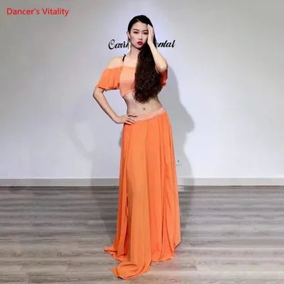 Belly Dance Suit Sling Top Off Shoulder Sleeves Split Skirt Practice Clothes Aldult Oriental Women Dancing Performance Clothing