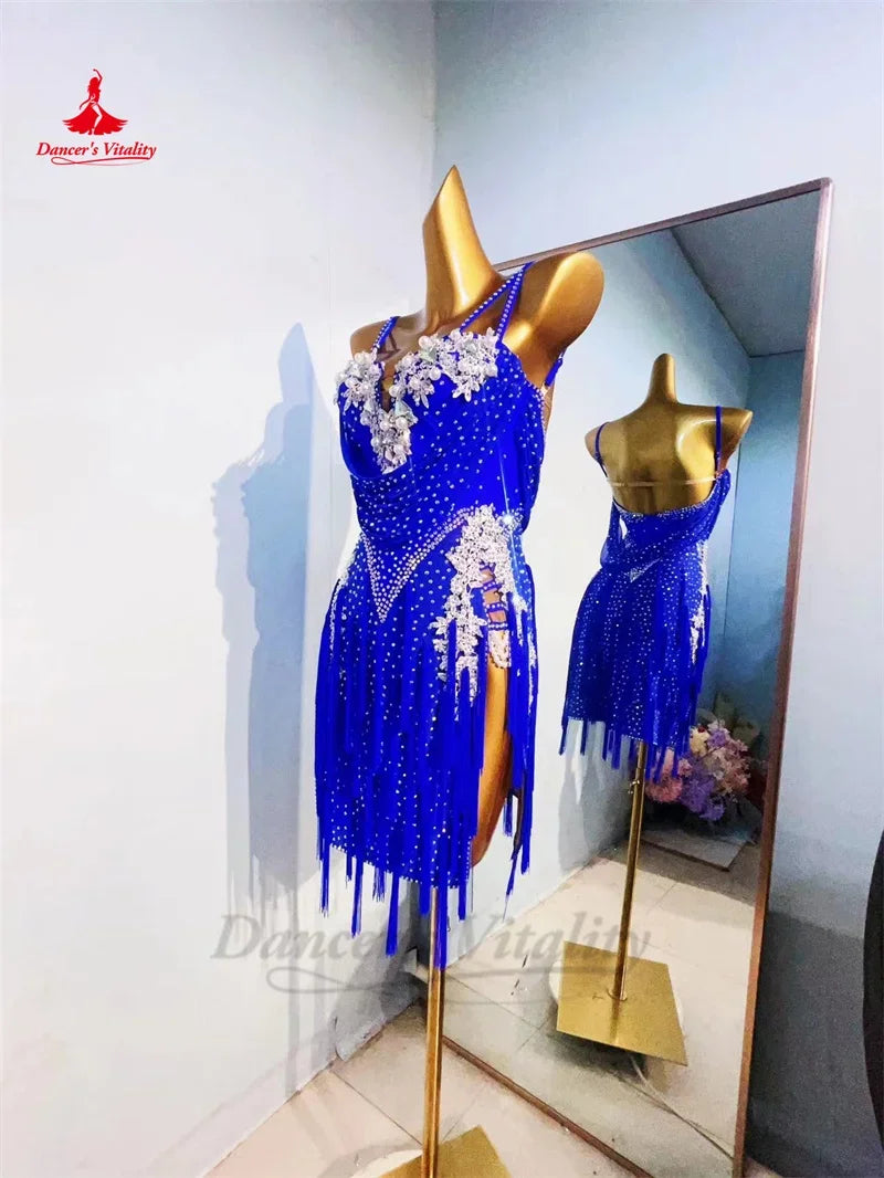 Latin Dance Fringe Skirt for Women Customsized Chacha Tango Performance Fringe Dress Costume Adult Child Latin Dancing Dresses