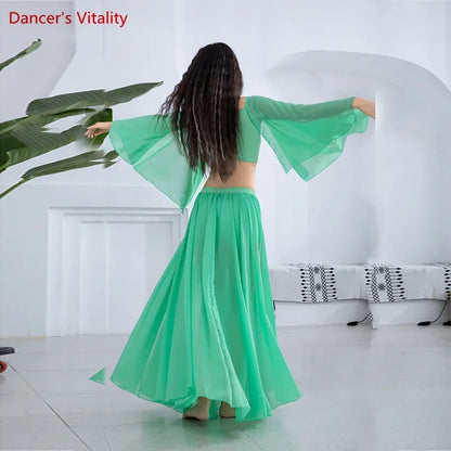 Belly Dance Costume Set Loudspeaker Sleeves+sexy Split Chiffon Skirt 2pcs Customzied Adult Child Oriental Dance Wear 6XL