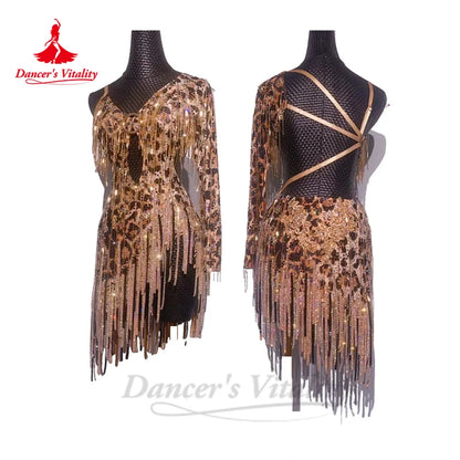 Latin Dance Clothes Women Custom Single Sleeves Rumba Chacha Tango Performance Clothing Adult Chill Latin Competiton Dresses