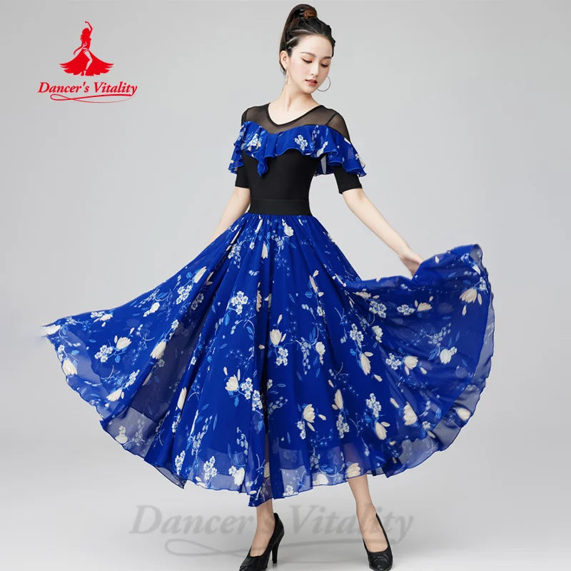 Modern Dancing Latin Dance Clothing Women's Customized Elegant Print Performance Set Adult Tango Chacha Samba Practice Clothes