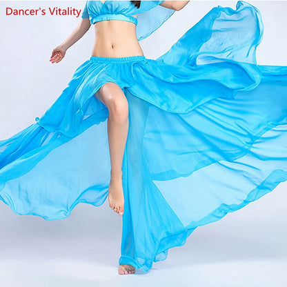 Professional Competition Sexy Chiffon For Women Belly Dance Skirt Maxi Costume Dancer Dress11 Color; Free Shipping