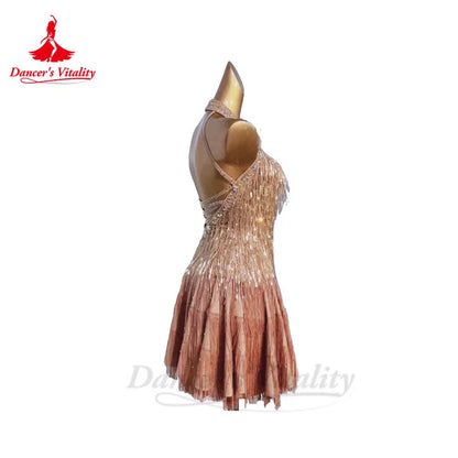 Latin Dance Performance Dresses for Women AB Stones Rumba Chacha Tango Competiton Professional Skirt Custom Latin Tassel Dresses