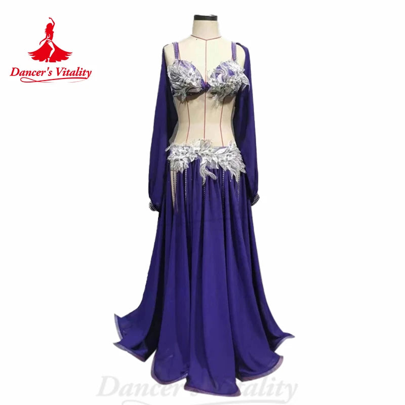 Belly Dance Costume Suit for Women Children Winter Long Sleeves Bra+chiffon Skirt 3pcs Female  Oriental Belly Dancing Outfit