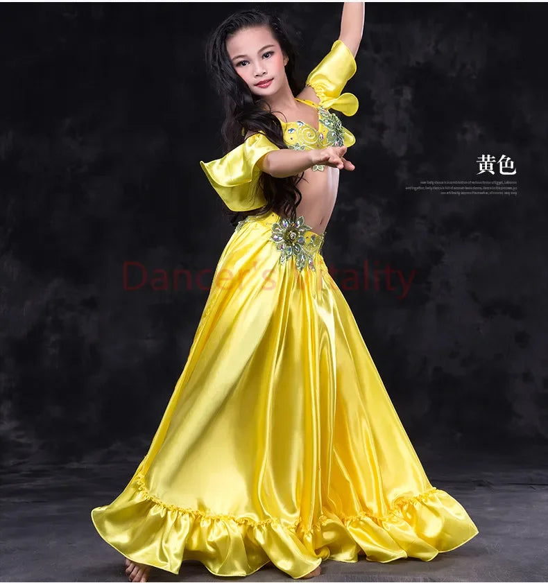 Girls belly dance clothes kids luxury belly dance suit girls top+short skirt+undewear+long skirt 4pcs kids belly dance set S,ML