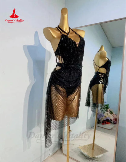 Latin Dance Performance Dress for Women Sexy AB Stones Mesh Rumba Chacha Tango Competiton Professional Custom Latin Costumes