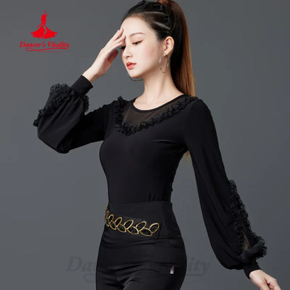 Latin Dancing Long Sleeved Top Women's Tango Chacha Samba Professional Practice Clothes Adult Modern Dance Training Clothing