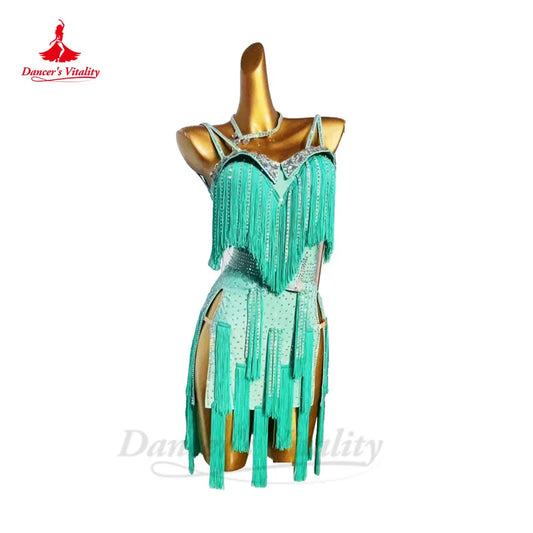 Latin Dance Dress for Women Customsized AB Stones Rumba Chacha Tango Performance Professional Clothing Adult Child Latin Skirts